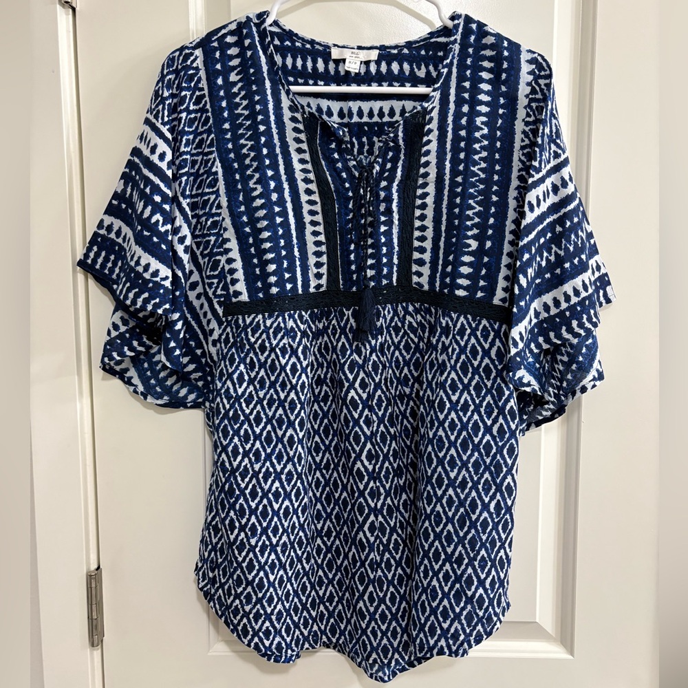 Flowy & Free Batwing Sleeved Blue Patterned Women's Blouse